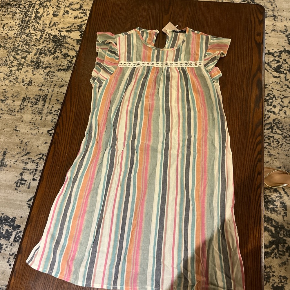 Striped Casual Dress with Ruffle Sleeves
